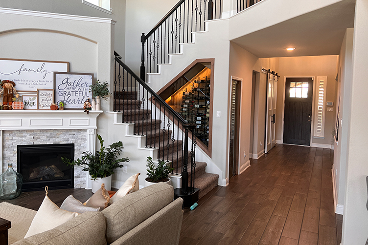 custom wine cellar under the stairs in Katy Houston, Texas