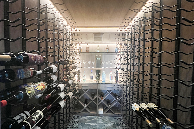 custom wine cellar under the stairs, Houston, Texas